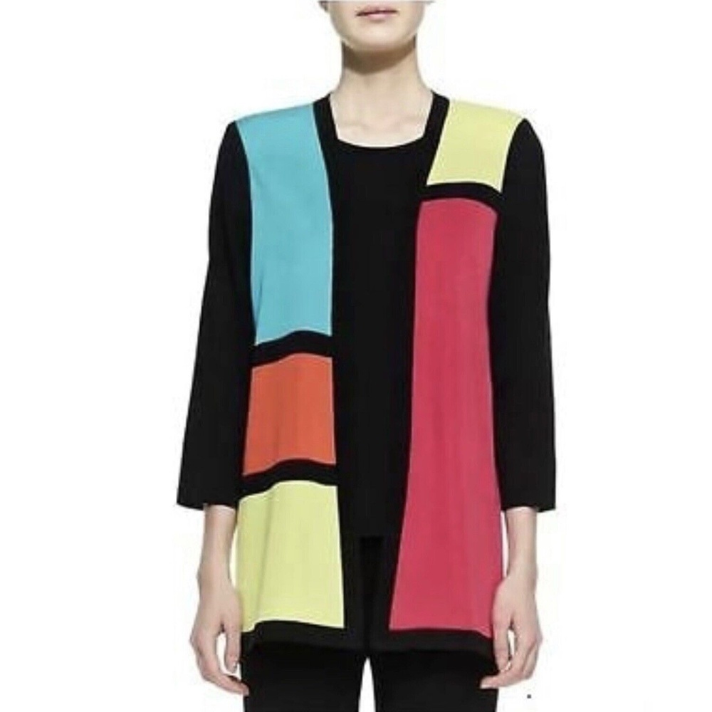 MISOOK Cardigan Women’s Size 0X (XL) Multicolored Color Block Open Front Jacket
